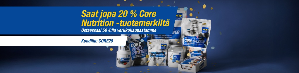 Jopa 20 % Core Nutrition -tuotemerkilt koodilla ostaessasi 50 